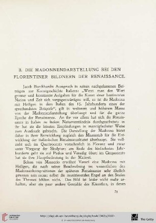 II. Die Madonnendarstellung bei den Florentiner Bildnern der Renaissance
