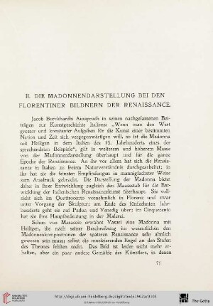 II. Die Madonnendarstellung bei den Florentiner Bildnern der Renaissance