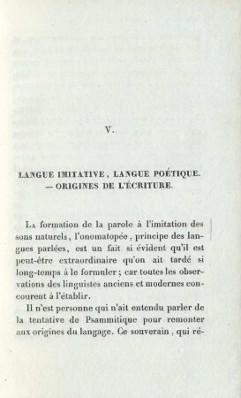 V. Langue imitative, langue poétique. -Origines de l'ecriture