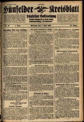 Erste Ausgabe vom Mittwoch, den 07. April 1937.