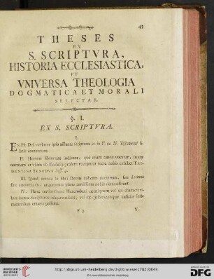 Theses ex S. Scriptvra, Historia Ecclesiastica, et Vniversa Theologia [...]