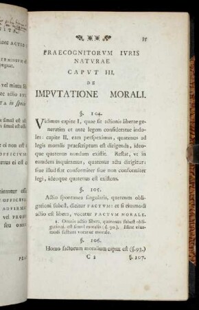 Praecognitorum iuris naturae Caput III. De imputatione morali.