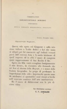Al Commendatore Cristoforo Negri Presidente della Società Geografica Italiana