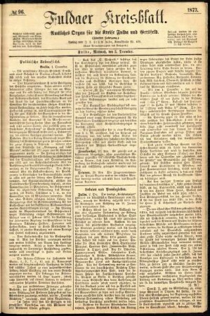 Erste Ausgabe vom Mittwoch, den 03. Dezember 1873.
