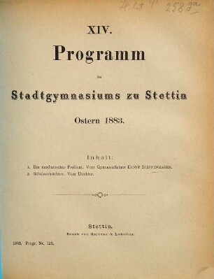 Programm : Ostern .... 1882/83