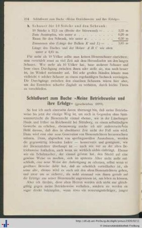 Schlußwort zum Buche „Meine Betriebsweise und ihre Erfolge“.