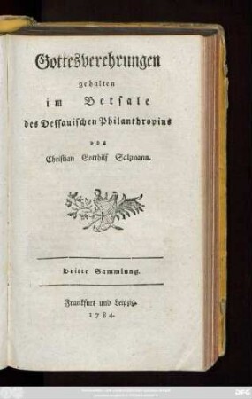 Sammlung 3: Gottesverehrungen gehalten im Betsale des Dessauischen Philanthropins