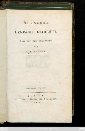 Theil 2: Horazens Lyrische Gedichte