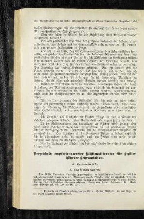 Verzeichnis empfehlenswerter Missionsliteratur für Schüler höherer Lehranstalten