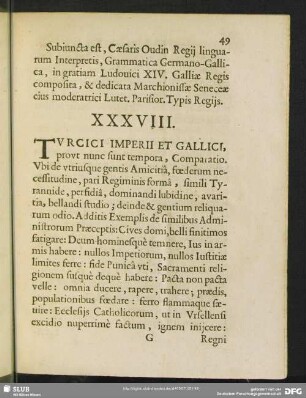 XXXVIII. Turcici Imperii Et Gallici