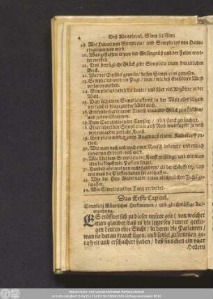 Das Erste Capitel. Simplicii Bäurisches Herkommen/ und gleichmässige Auferziehung.