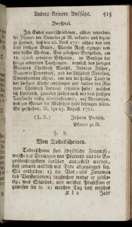 § 8. Von Todesscheinen.