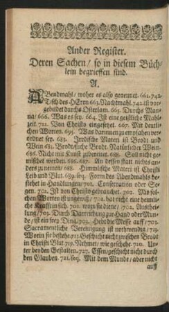 Ander Register. Deren Sachen/ so in diesem Büchlein begrieffen sind.