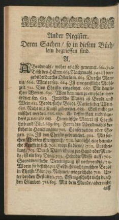 Ander Register. Deren Sachen/ so in diesem Büchlein begrieffen sind.