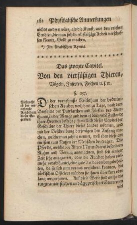 Das zweyte Capitel. Von den vierfüßigen Thieren, Vögeln, Insecten, Fischen u. s. w.