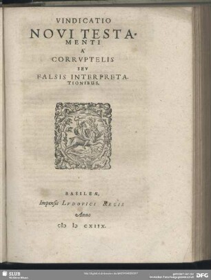 Vindicatio Novi Testamenti A Corruptelis Seu Falsis Interpretationibus