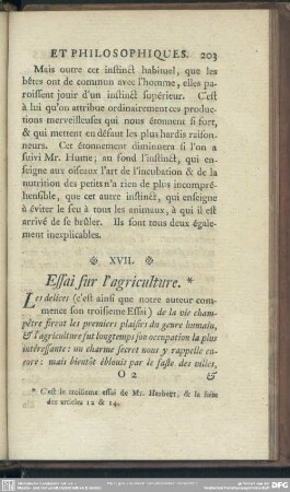 XVII. Essai sur l'agriculture