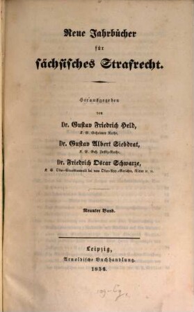 Neue Jahrbücher für sächsisches Strafrecht, 9. 1854/56