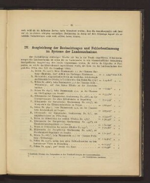 IV. Ausgleichung der Beobachtungen und Fehlerbestimmung im Systeme der Landesaufnahme.
