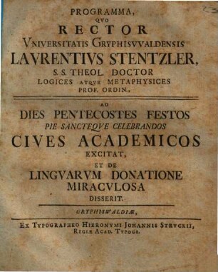 Programma ... [pent.] de linguarum donatione miraculosa