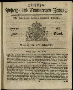 6tes Stueck, Montag den 10ten Februarius 1777