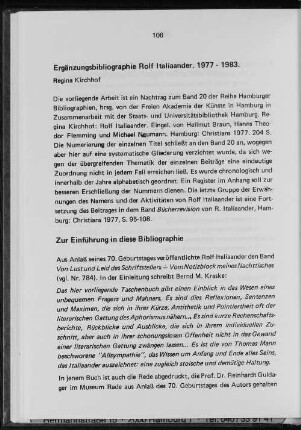 Ergänzungsbibliographie Rolf Italiaander, 1977 - 1983