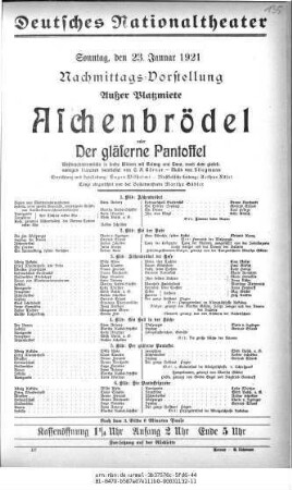 Aschenbrödel oder Der gläserne Pantoffel