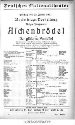 Aschenbrödel oder Der gläserne Pantoffel