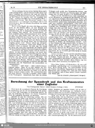 Berechnung der Spannkraft und des Kraftmomentes einer Zugfeder (Fortsetzung)
