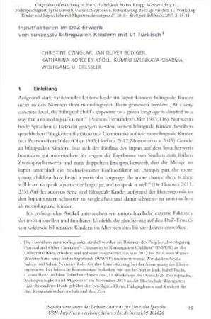 Inputfaktoren im DaZ-Erwerb von sukzessiv bilingualen Kindergartenkindern mit L1 Türkisch