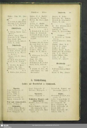 3. Abtheilung. Berufsklassen und Gewerbebetriebe : 3. Abtheilung. Handels- und Gewerbestand in Schloßchemnitz