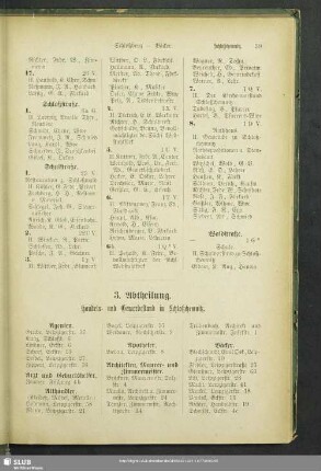3. Abtheilung. Berufsklassen und Gewerbebetriebe : 3. Abtheilung. Handels- und Gewerbestand in Schloßchemnitz