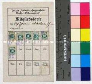 Mitgliedskarte des Wilhelm Metze für den Verein Arbeiter-Jugendheim in Berlin-Wilmersdorf