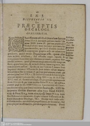 Disputatio III. De Praeceptis Decalogi