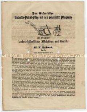 Der Eckert'sche Ruchadlo-Patent-Pflug mit neu patentierter Pflugkarre