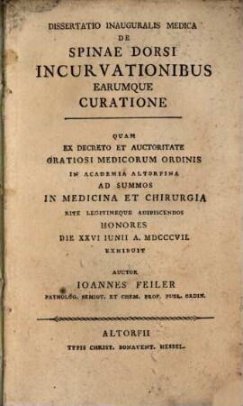 Diss. inaug. med. de spinae dorsi incurvationibus earumque curatione