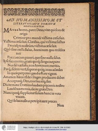 AD HUMANISSIMUM ET LITERATISSIMVM DOMINVM RESPONDENTEM.