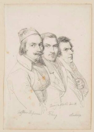 Drei Männerköpfe: Die Bildnisse der Künstler Hessemer, Felsing und Nadorp in Florenz, Halbfiguren schräg nach rechts