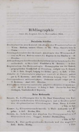 Bibliographie vom 15. August bis 1.November 1859.