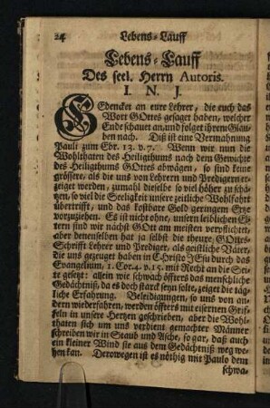 Lebens-Lauff Des seel. Herrn Autoris