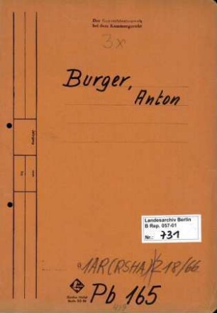 Personenheft Anton Burger (*19.11.1911), SS-Obersturmführer