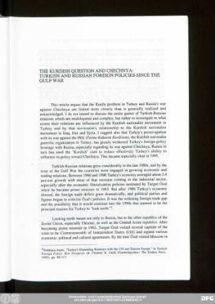 The Kurdish Question And Chechnya: Turkish And Russian Foreign Policies Since The Gulf War