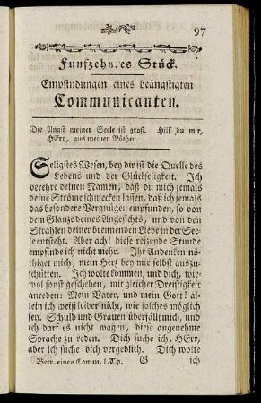 Funfzehntes Stück. Empfindungen eines beängstigten Communicanten.