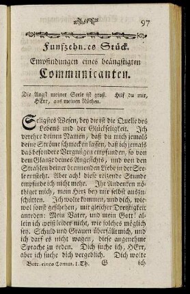 Funfzehntes Stück. Empfindungen eines beängstigten Communicanten.
