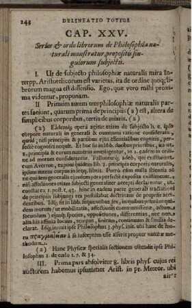 Cap. XXV. Series & ordo librorum de Philosophia naturali monstratur, propositis singulorum subjectis.