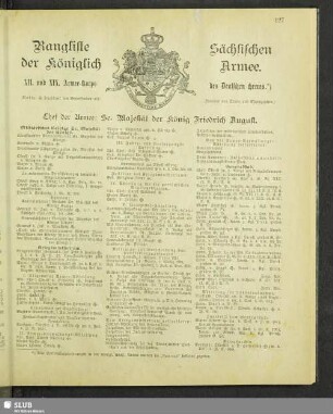 Rangliste der Königlich Sächsischen Armee : XII. und XIX. Armee-Korps des Deutschen Heeres