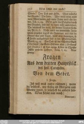 Fragen Aus dem dritten Hauptstück des heil. Catechismi. Von dem Gebet.