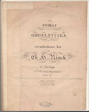 Zwoelf Orgelstücke verschiedener Art : opus 12 (5tes Werck der Orgelstücke)