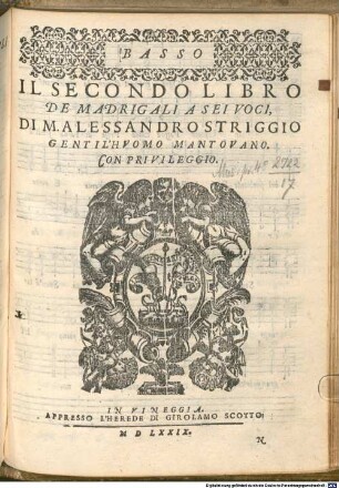 IL SECONDO LIBRO DE MADRIGALI A SEI VOCI