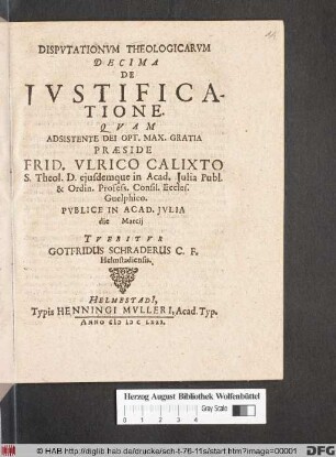 Disputationum Theologicarum Decima De Iustificatione